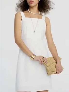 J. Crew Squareneck A-Line Dress in stretch linen in white